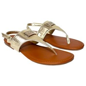 New Women's MICHAEL KORS Metallic Gold Thong Flat Adjustable Sandals Size 4
